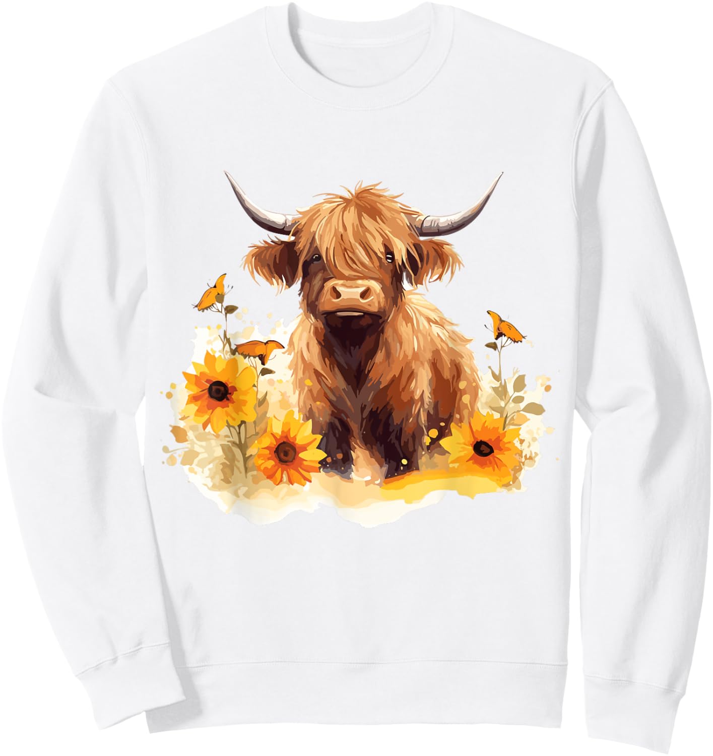Scottish Highland Cow Sunflowers Heifer Country Farmer Girl Sweatshirt - Sweatshirt | White