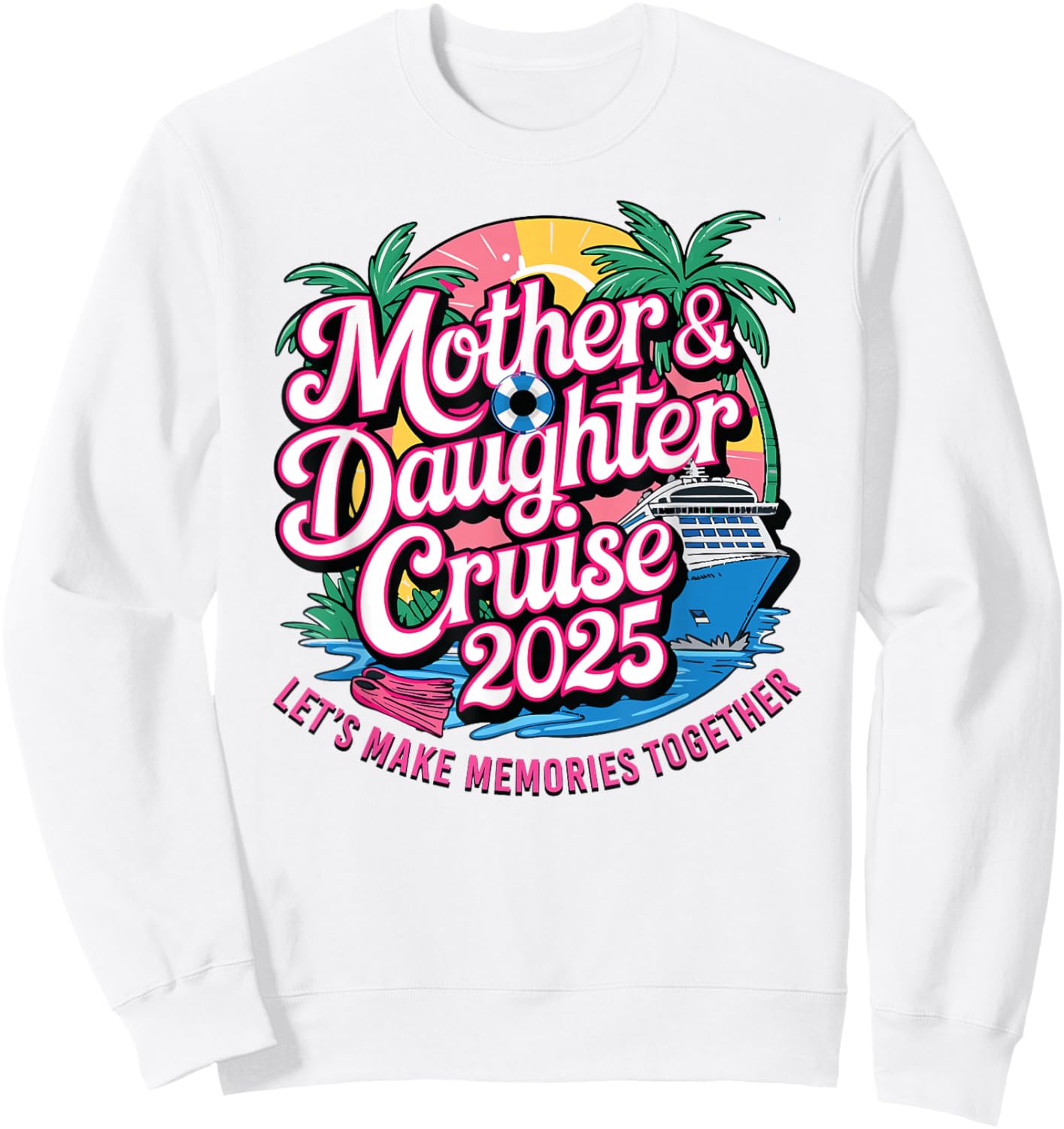 Cruise Squad Friend Family Matching Group Reunion Mother Daughter 1st Cruise 2025 Girls Trip -Child Blue Small Tropical Short Sleeve Sweatshirt - Sweatshirt | White