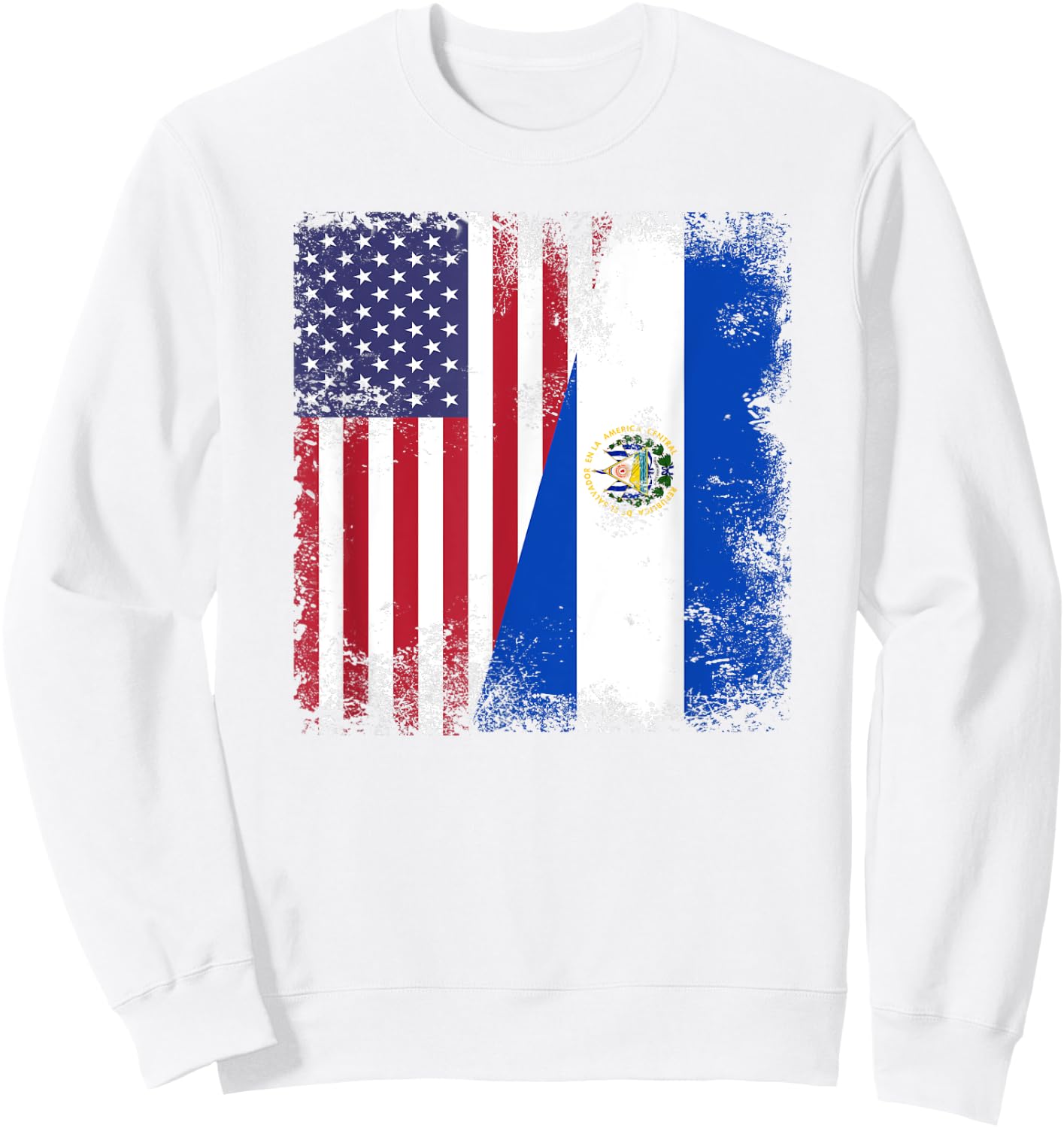 Half Salvadoran Flag | Vintage El Salvador USA Gift Sweatshirt - Sweatshirt | White
