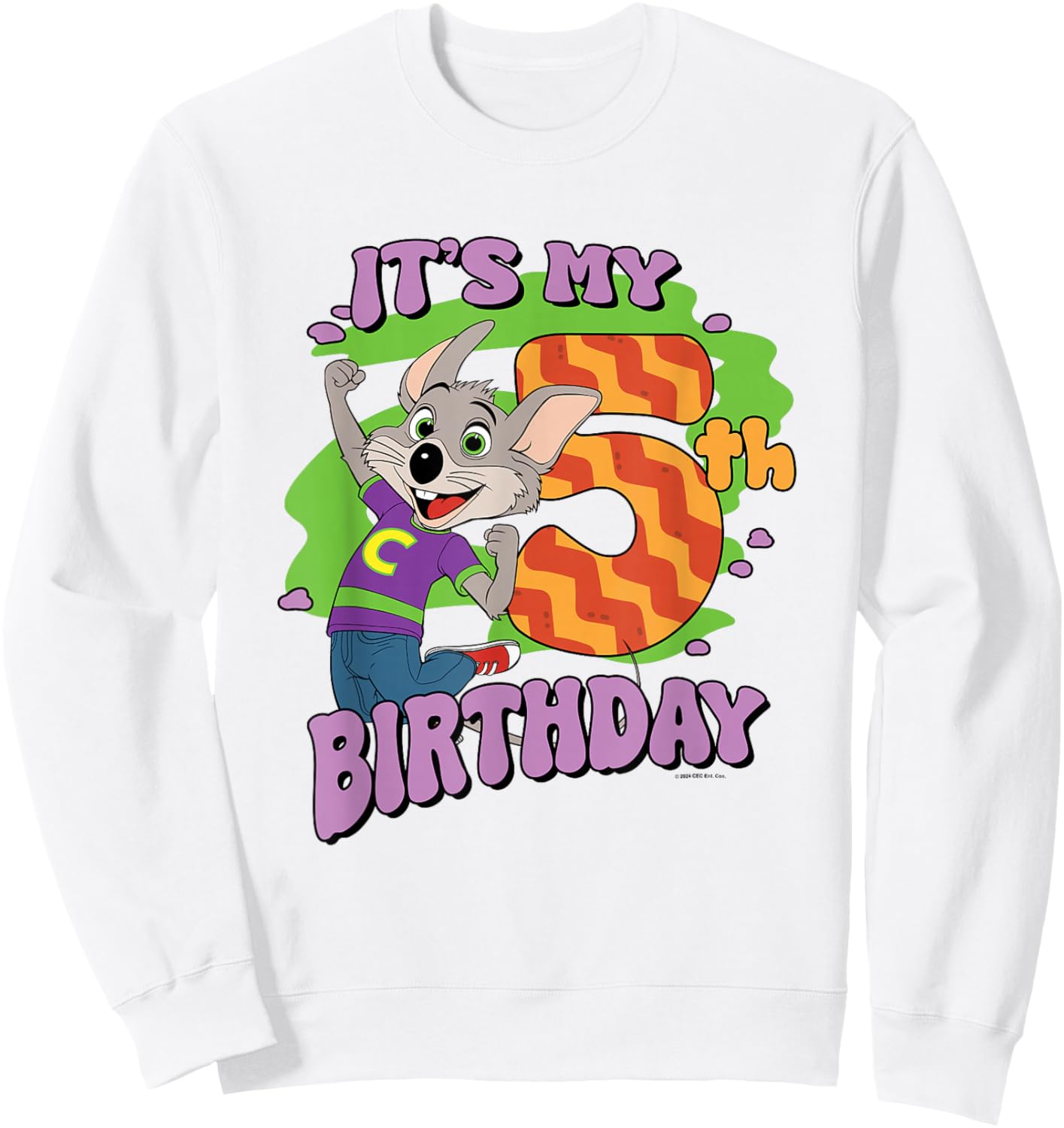 Chuck E. Cheese It's My 5th Birthday Happy Chuck Chest Logo Sweatshirt - Sweatshirt | White