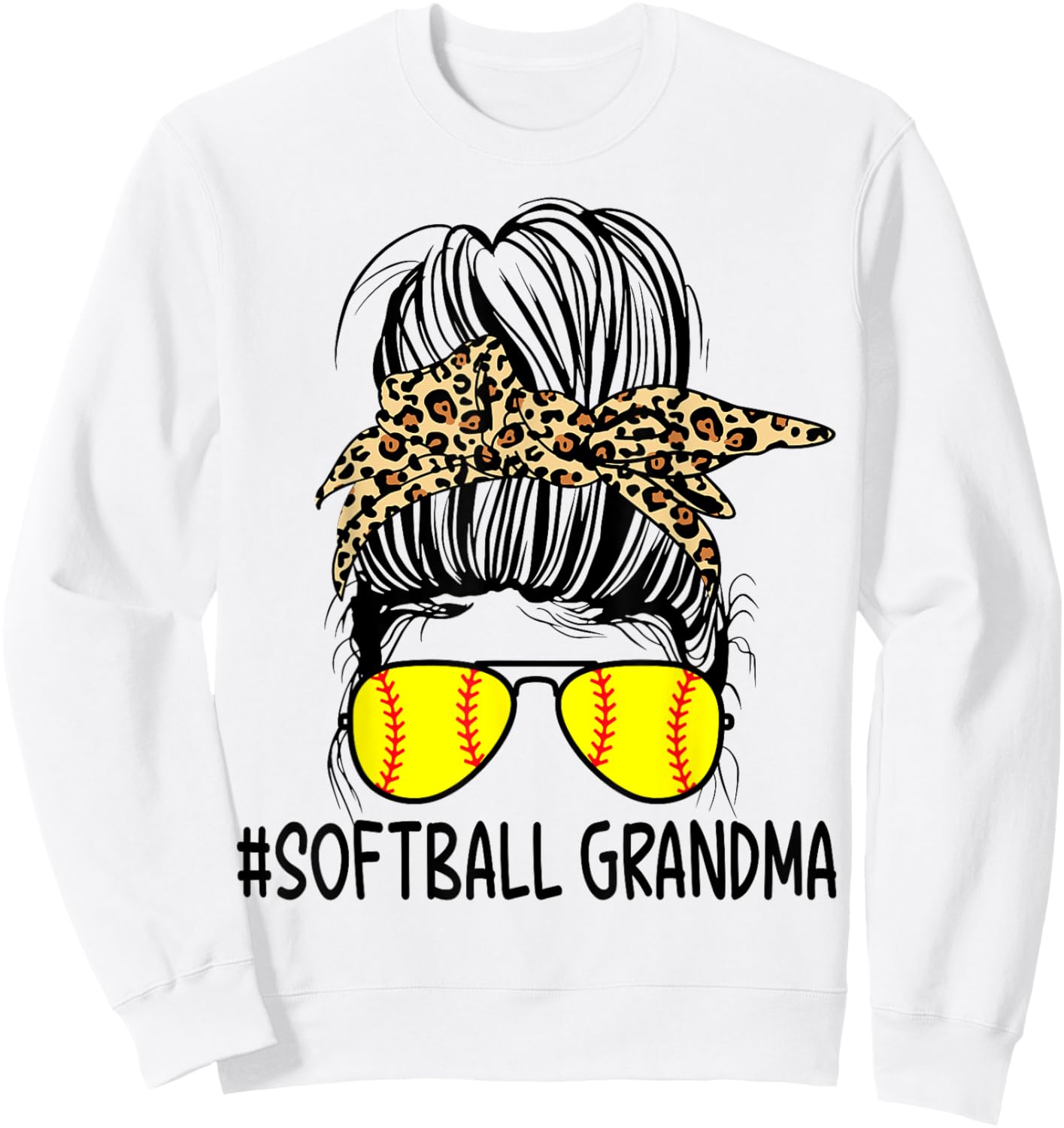 Softball Grandma Leopard Messy Bun Softball Grandma Sweatshirt - Sweatshirt | White