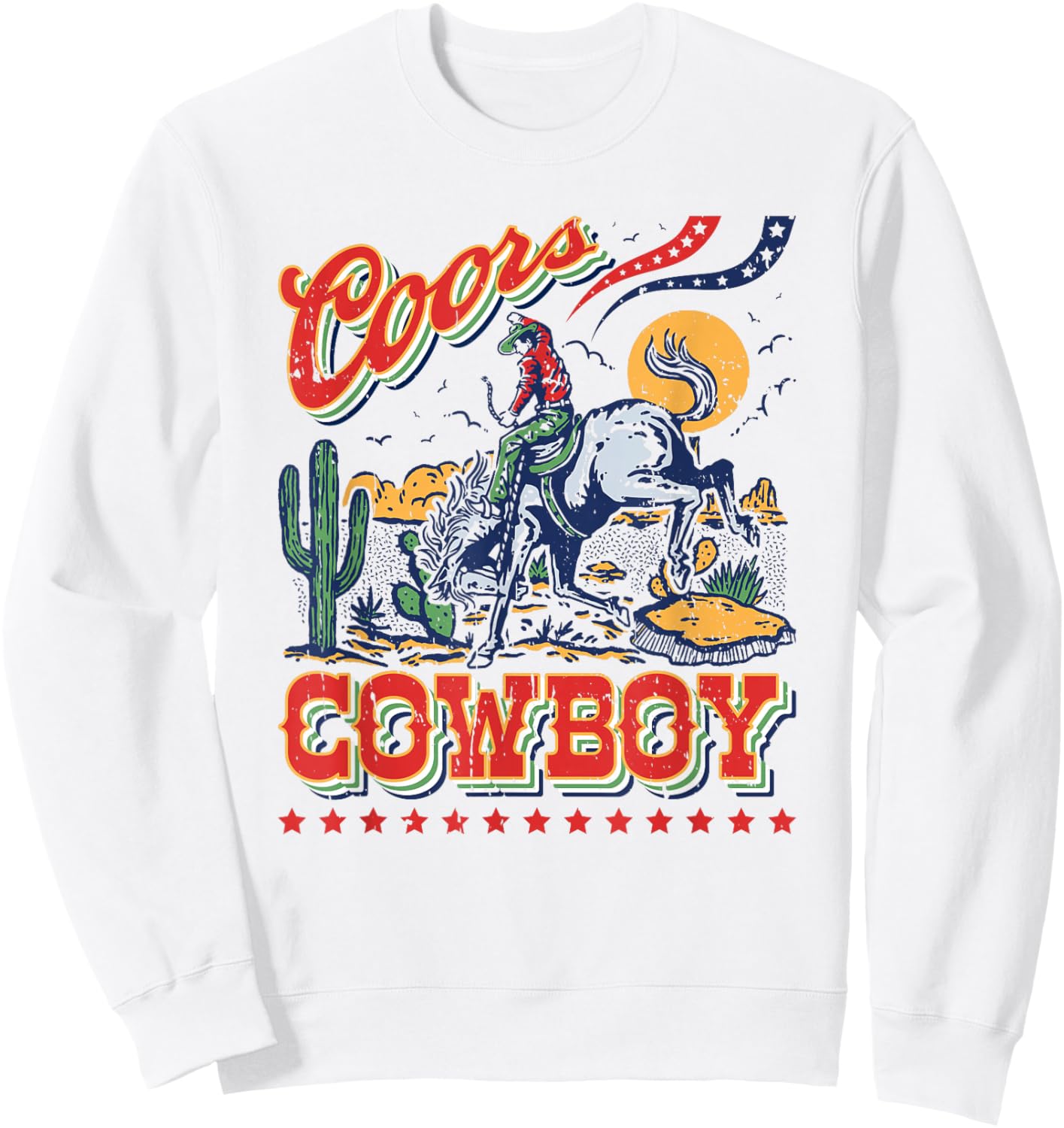 Vintage Cowhide Riding Coors Cowboys Western Country Sweatshirt - Sweatshirt | White