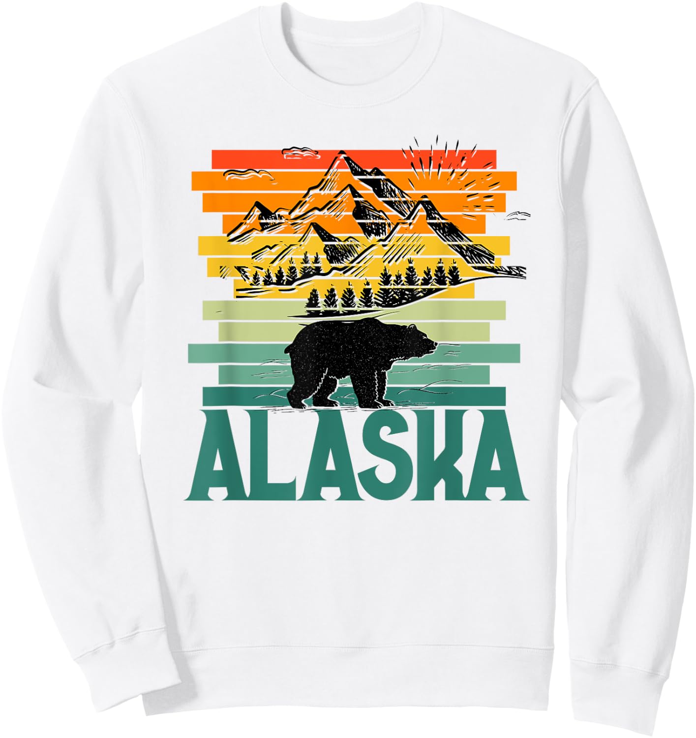 Alaskan Glacier Mountains Landscape Bear Animal Retro Cute Sweatshirt - Sweatshirt | White