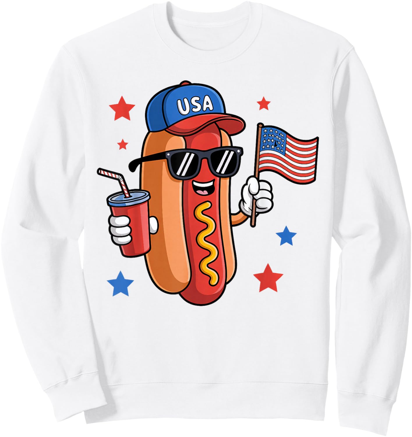 Hotdog 4th Of July Sunglasses USA Flag Funny Patriotic BBQ Men Women Kids Sweatshirt - Sweatshirt | White