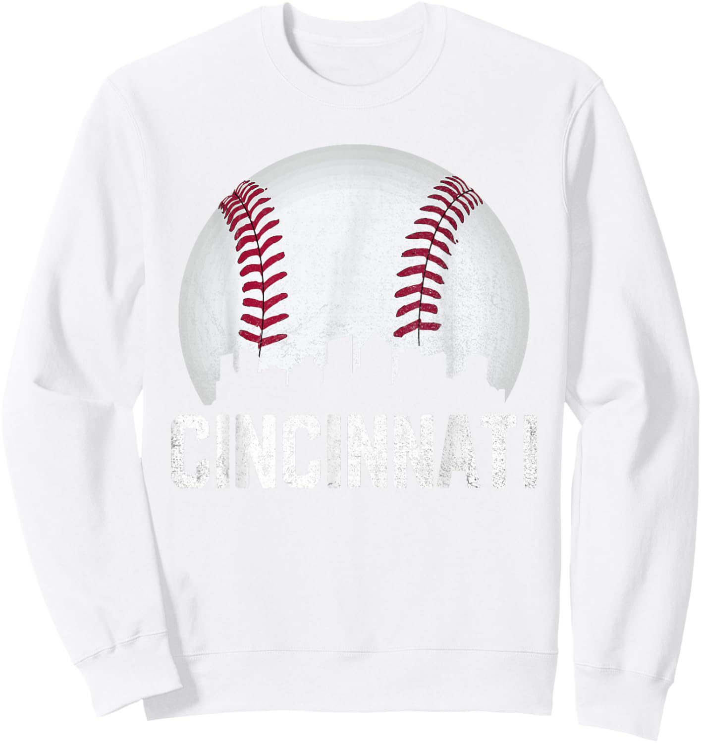 Cincinnati Baseball Ohio Skyline City Vintage Style Sweatshirt - Sweatshirt | White