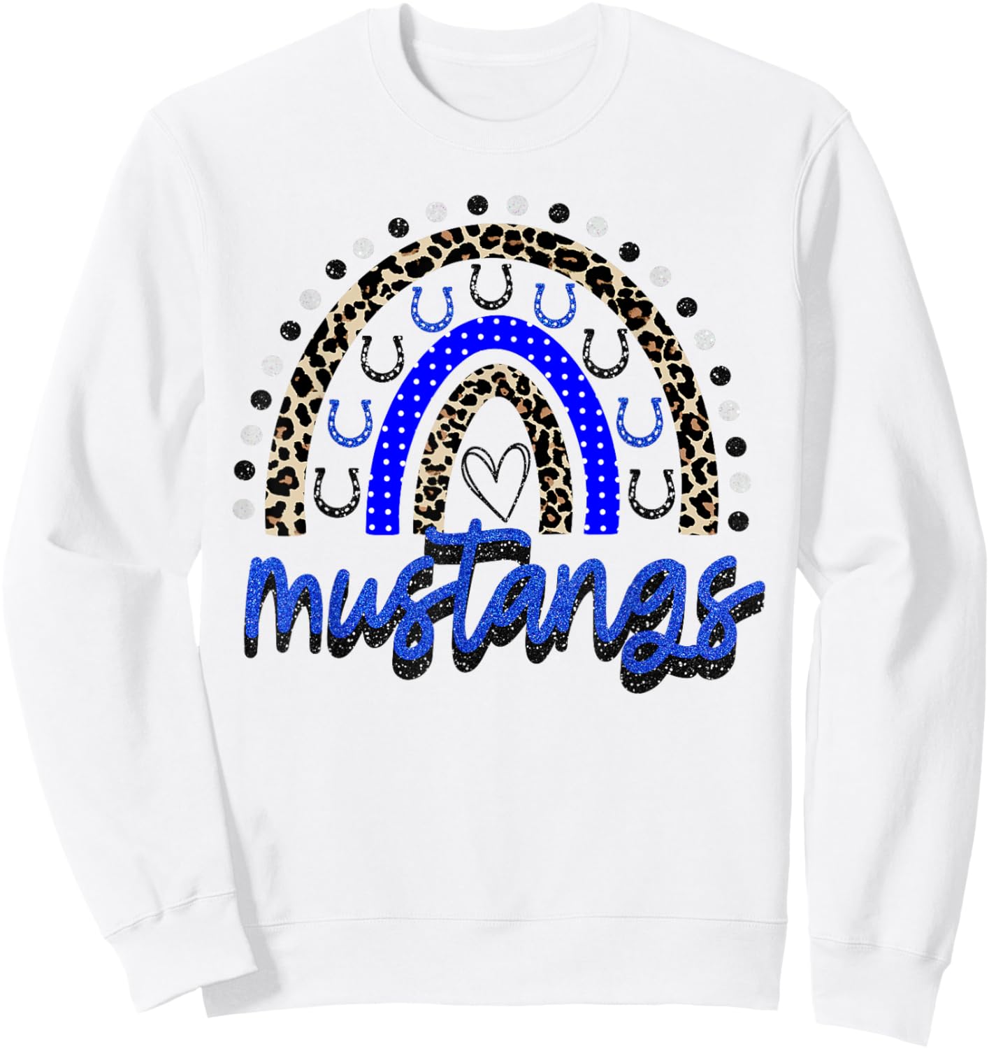 Blue Mustangs School Spirit Mustang Rainbow Mascot Sweatshirt - Sweatshirt | White
