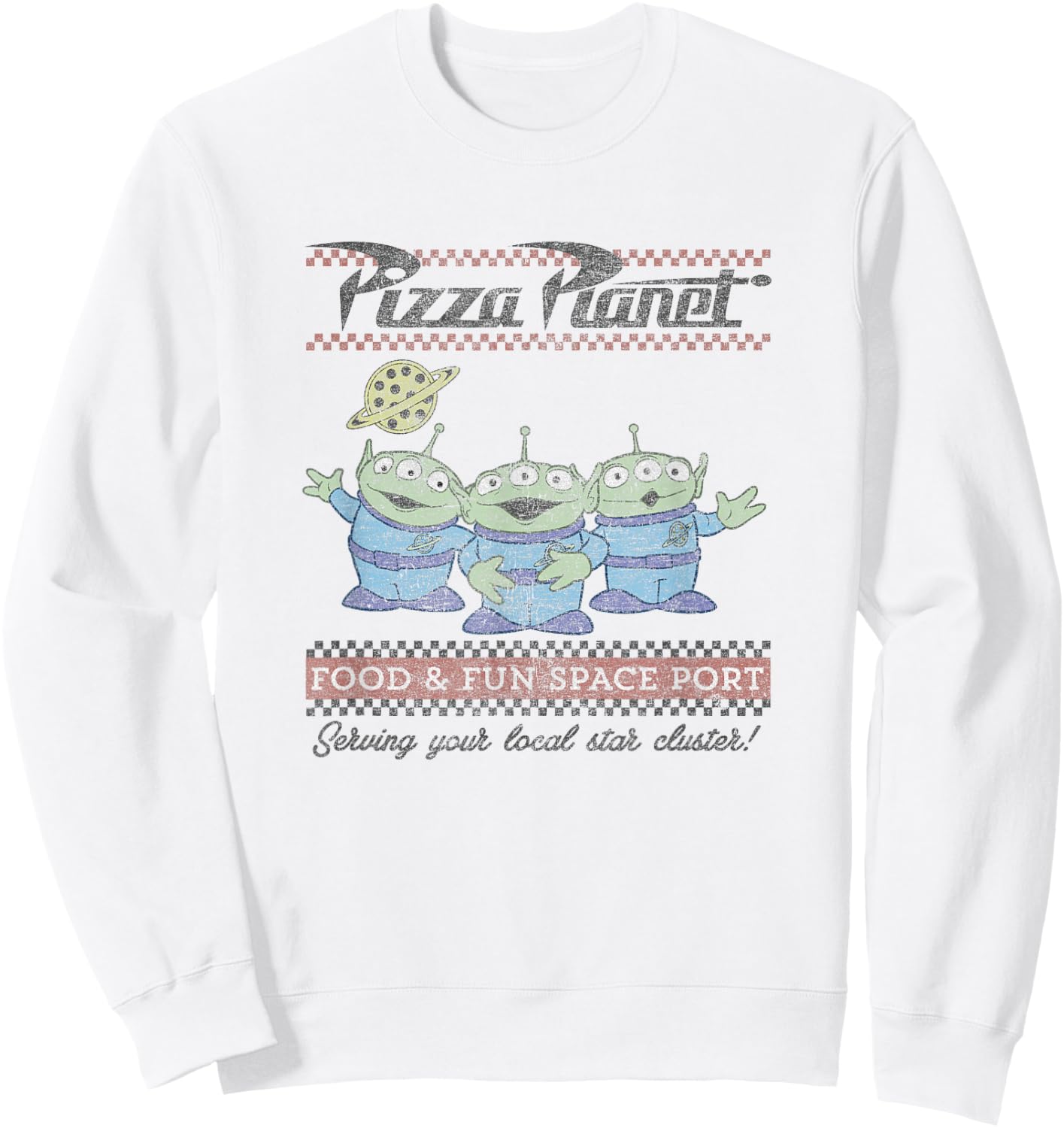 Disney Pixar Toy Story Pizza Planet Food & Fun Space Retro Sweatshirt - Sweatshirt | White