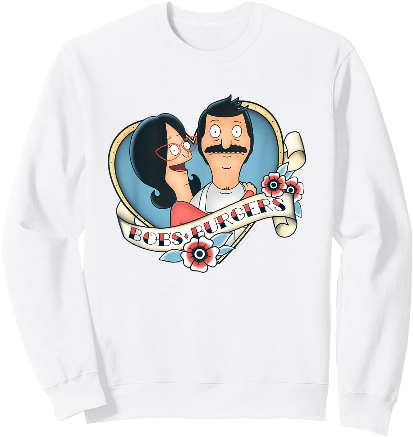 Bob's Burgers Bob and Linda Heart Shape Tattoo Style Logo Sweatshirt - Sweatshirt | White