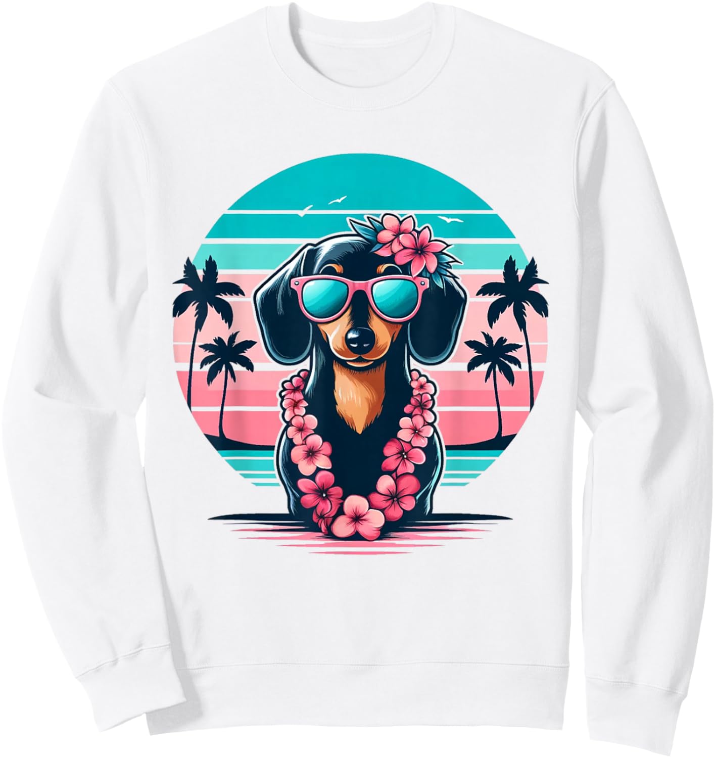Retro Hawaiian Dachshund Dog Tropical Floral Summer Vibes Sweatshirt - Sweatshirt | White