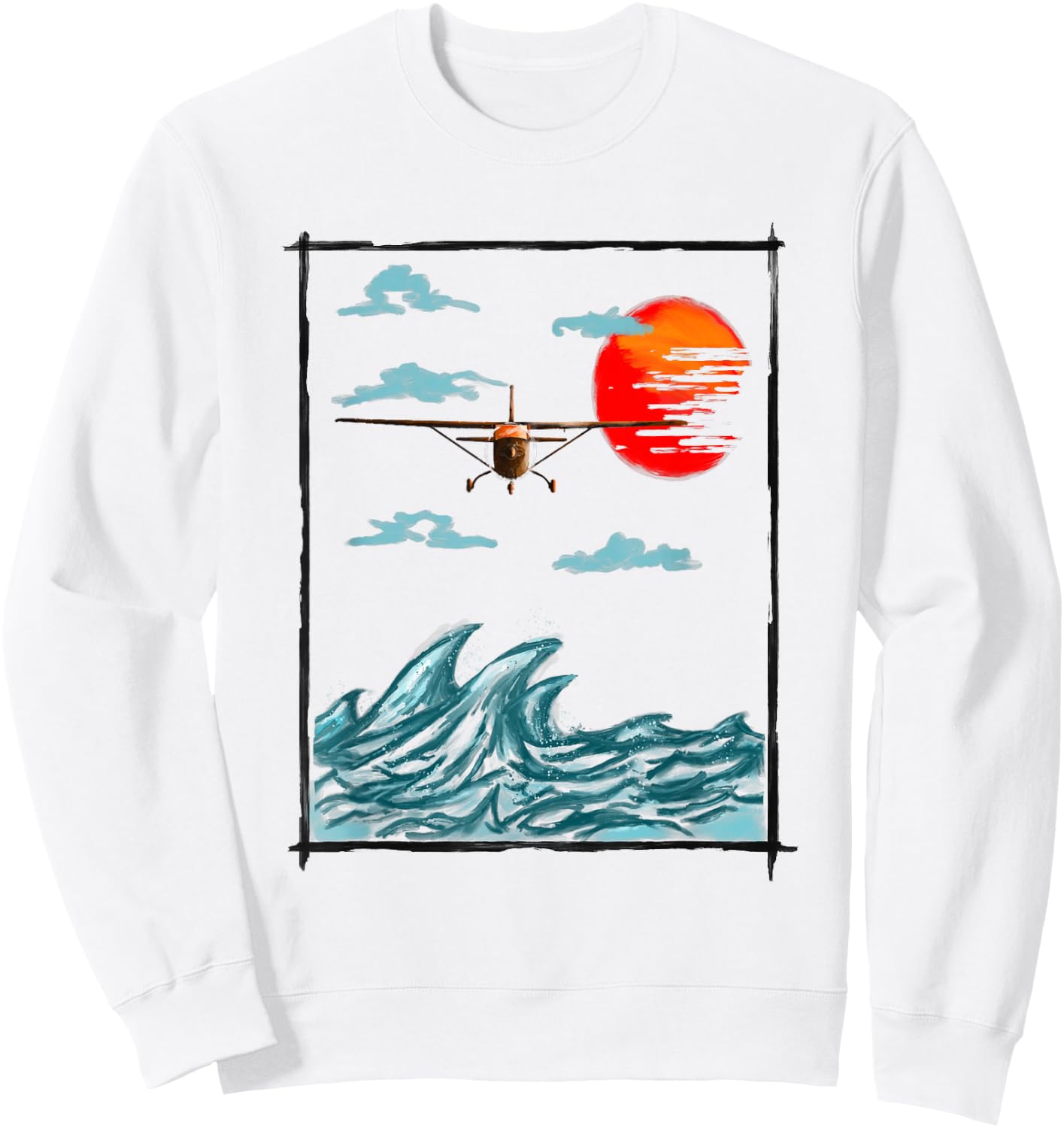 Airplane Lover Present Airplane Over Waves Sweatshirt - Sweatshirt | White