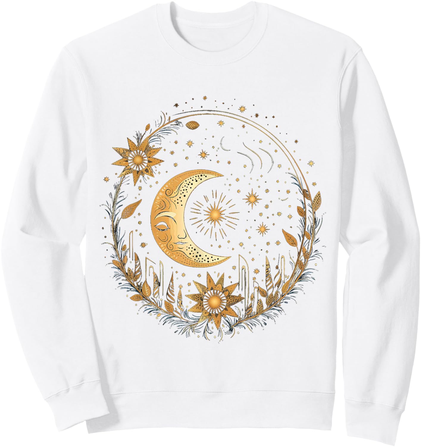 Mystical Sun and Moon with Woman Mystical Flowers Aesthetic Sweatshirt - Sweatshirt | White