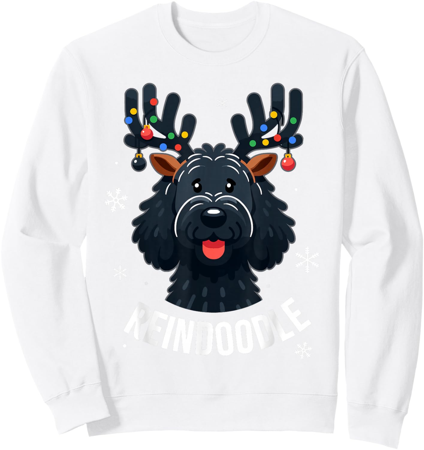 Black Doodle Dog Reindoodle Reindeer Doodle Christmas Dog Sweatshirt - Sweatshirt | White