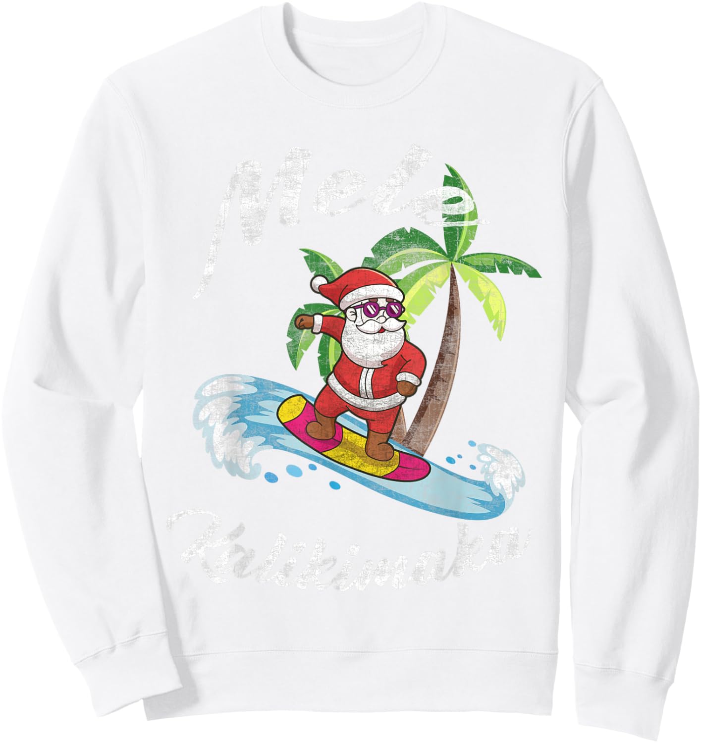 Mele Kalikimaka Hawaii Christmas Surfing Santa Sweatshirt - Sweatshirt | White