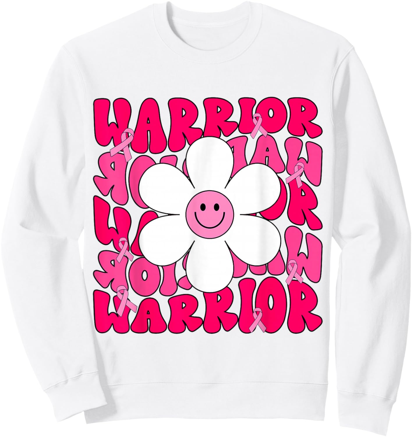 Groovy Breast Cancer Warrior Pink Ribbon Sweatshirt - Sweatshirt | White