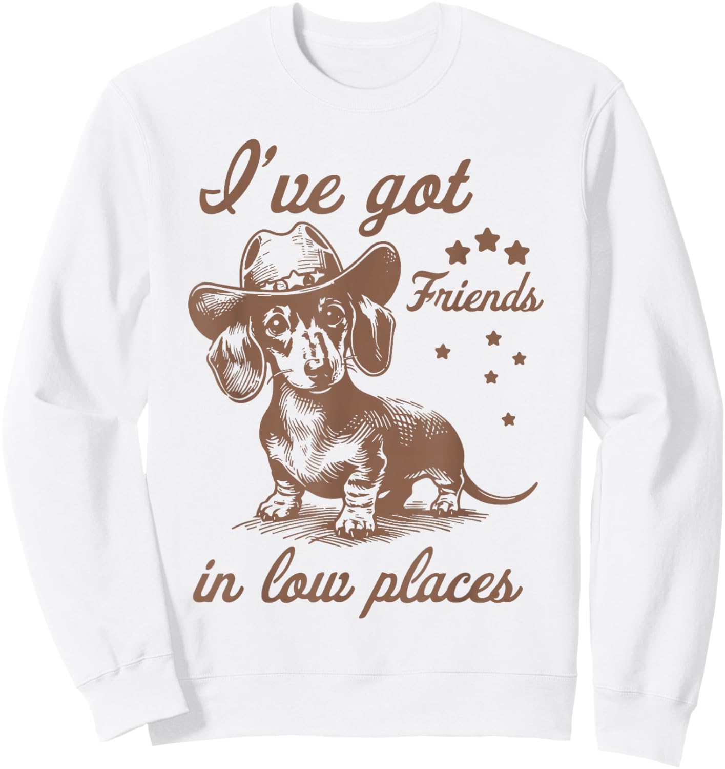 Retro I've Got Friends In Low Places Funny Dachshund Cowboy Sweatshirt - Sweatshirt | White