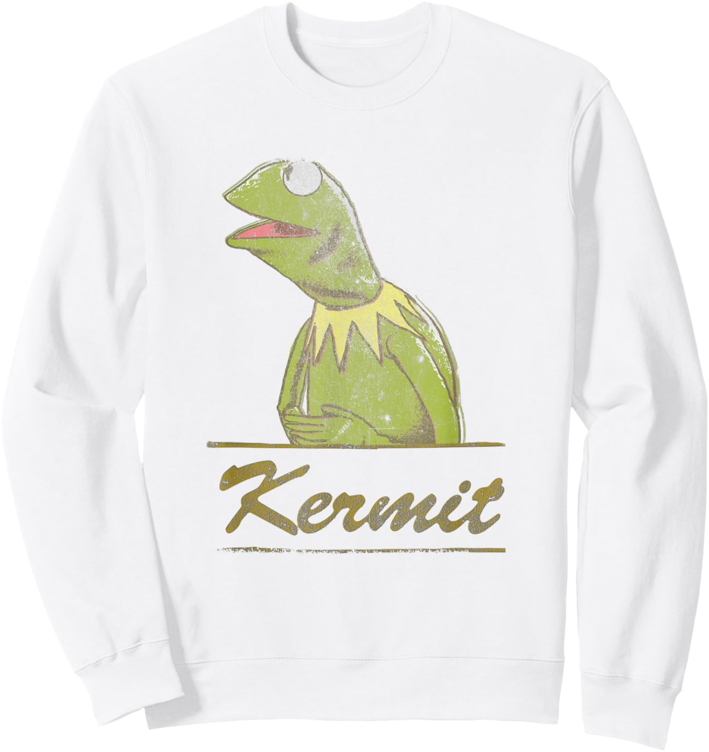 Disney The Muppets Kermit Vintage Portrait Distressed Logo Sweatshirt - Sweatshirt | White