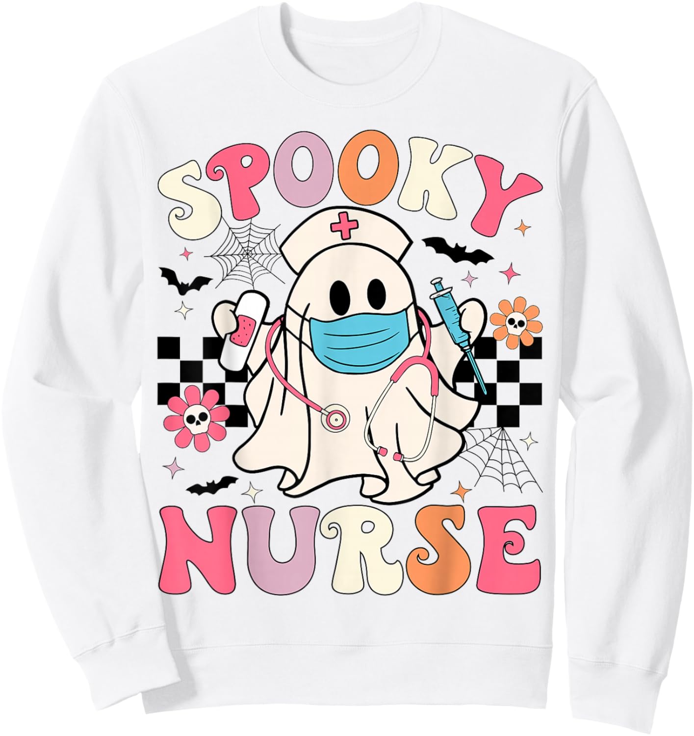 Spooky Nurse Halloween Ghost Cute Nursing Halloween Nurse Sweatshirt - Sweatshirt | White