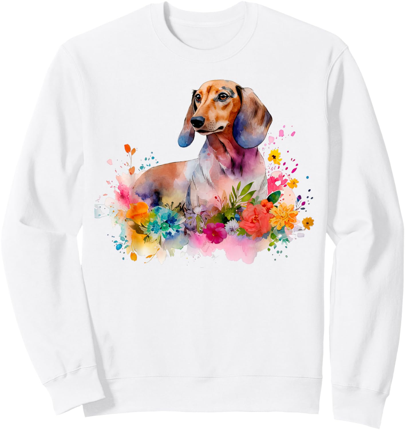 Dachshund Watercolor Art Dog Dog Breed Woman Kids Floral Sweatshirt - Sweatshirt | White