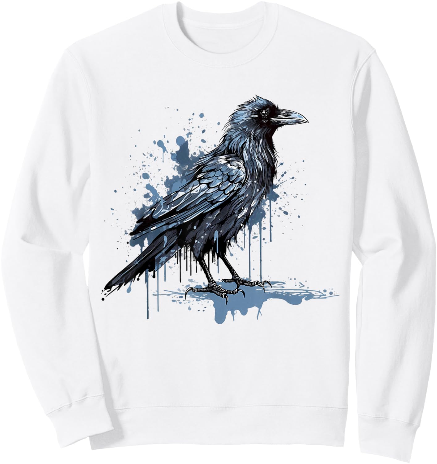 Vintage Raven Crow Gothic Bird Graphic Art Design Print Sweatshirt - Sweatshirt | White