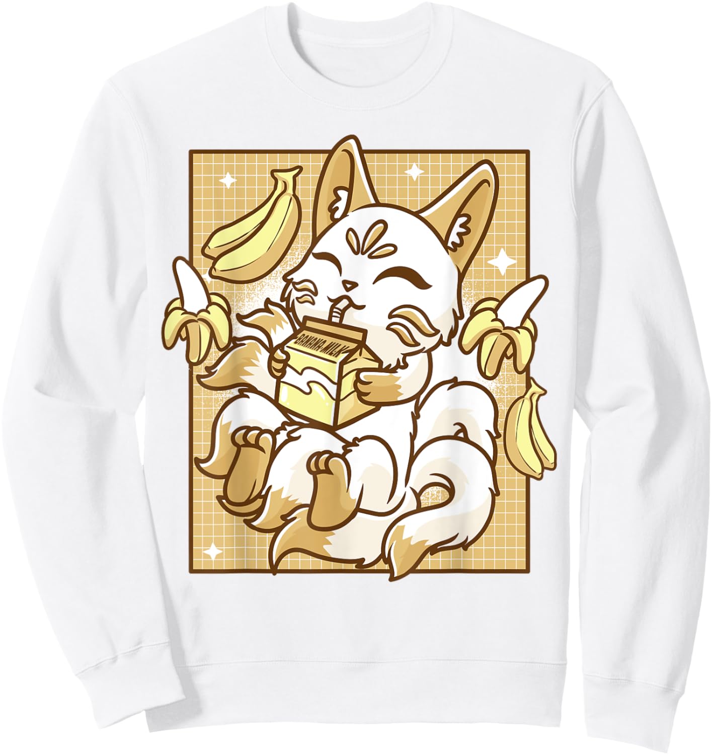 Japanese Kitsune Anime Fox Kawaii Banana Milk Men Women Sweatshirt - Sweatshirt | White