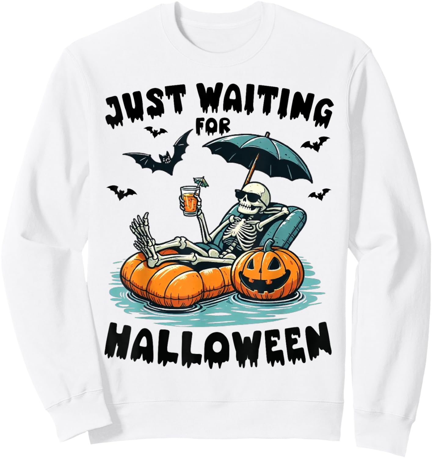Funny Just Waiting For Halloween Skeleton Spooky Vibe Summer Sweatshirt - Sweatshirt | White