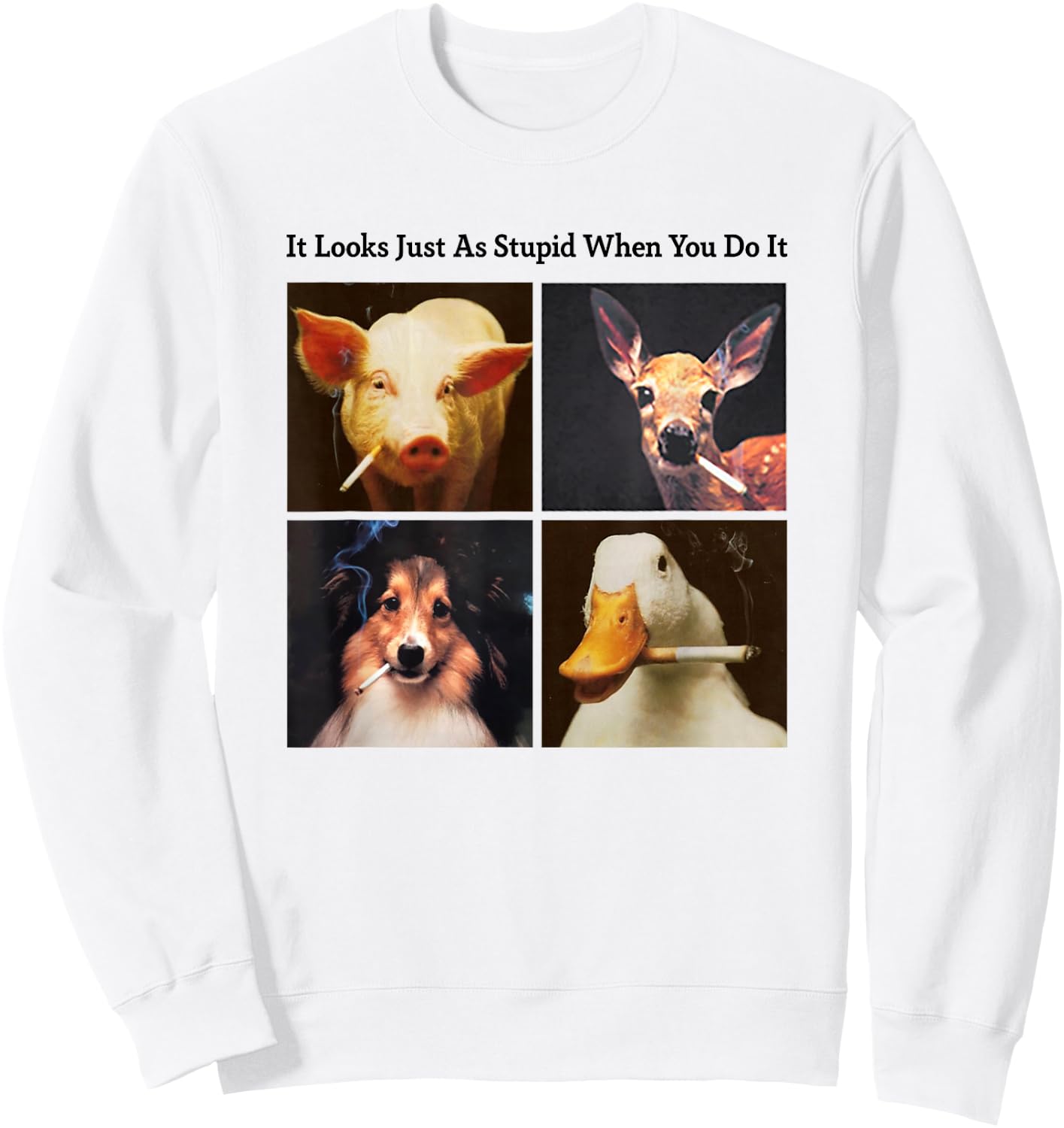 Anti Smoking Animals It Looks Just As Stupid When You Do It Sweatshirt - Sweatshirt | White