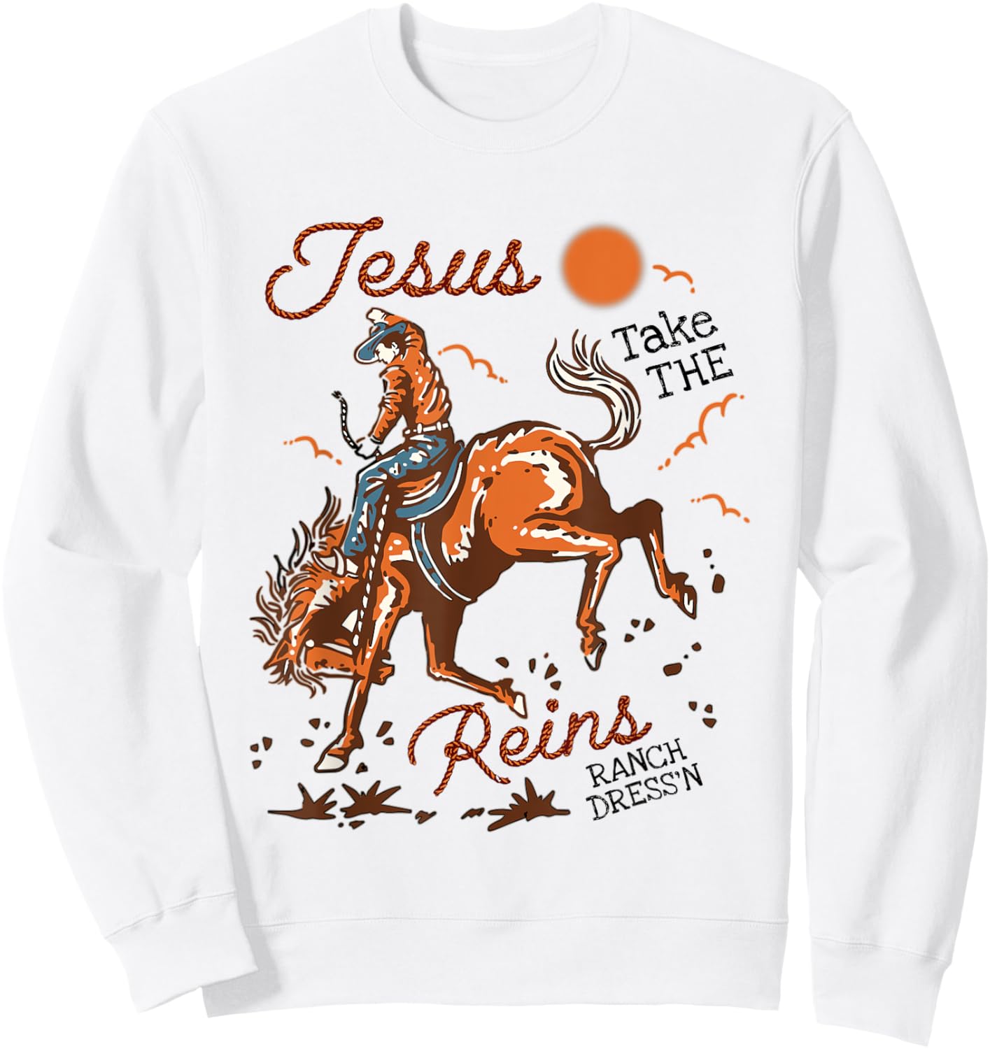 Jesus Take The Reins Vintage Cowboy Sweatshirt - Sweatshirt | White