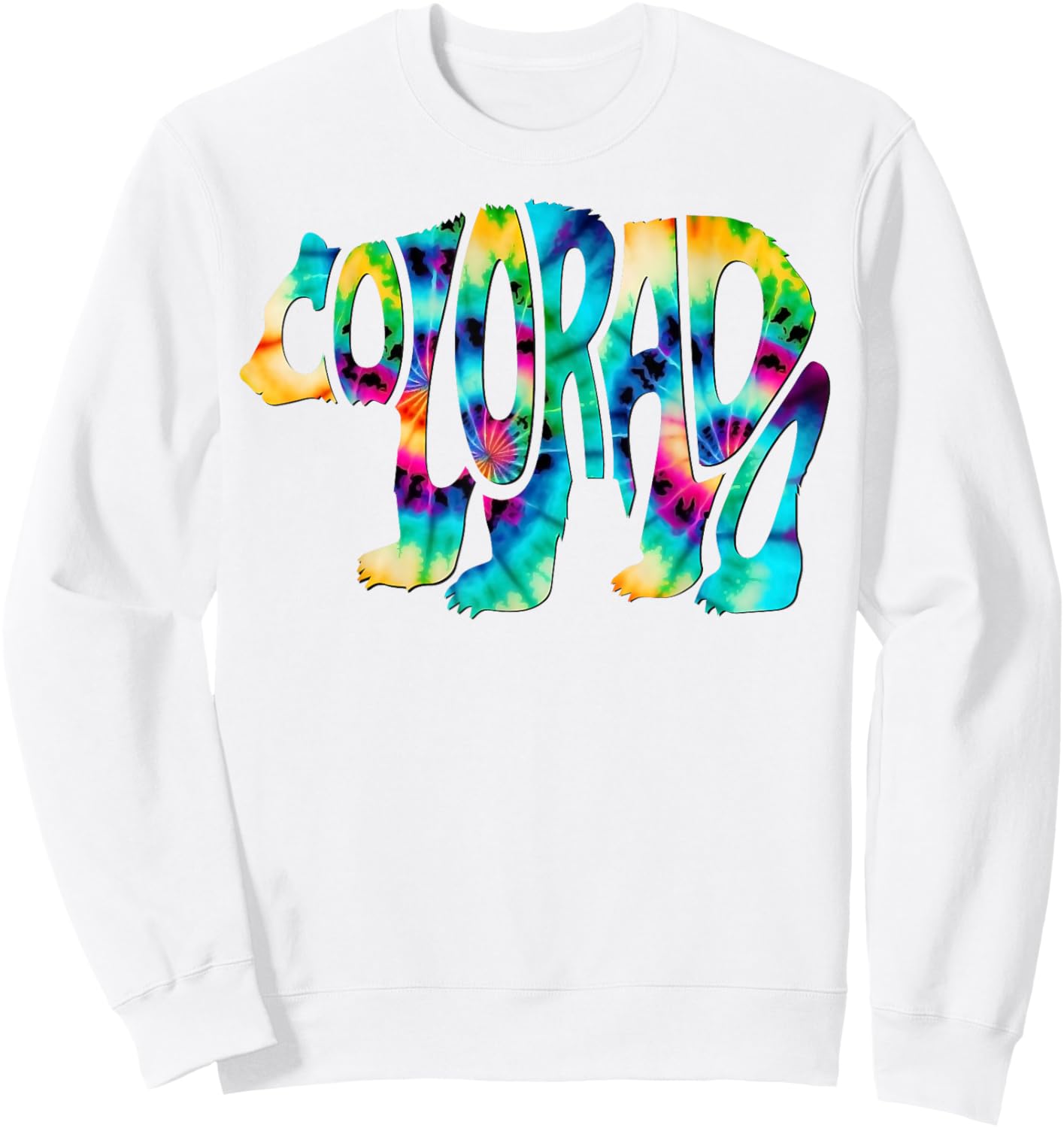 Tie Dye Colorado Bear-Shaped State Name Sweatshirt - Sweatshirt | White