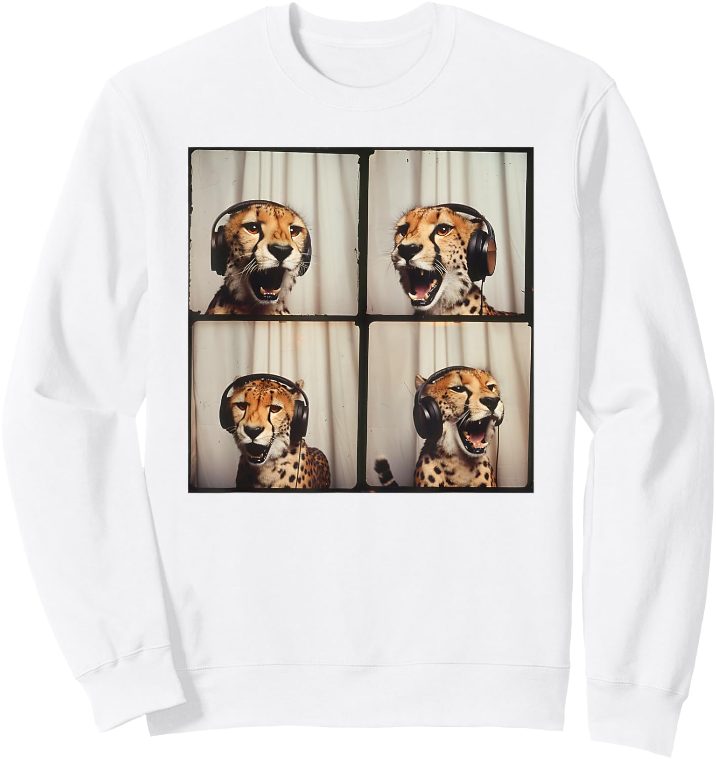 DJ Cheetah With Headphones Portrait Cool Cheetah Sweatshirt - Sweatshirt | White