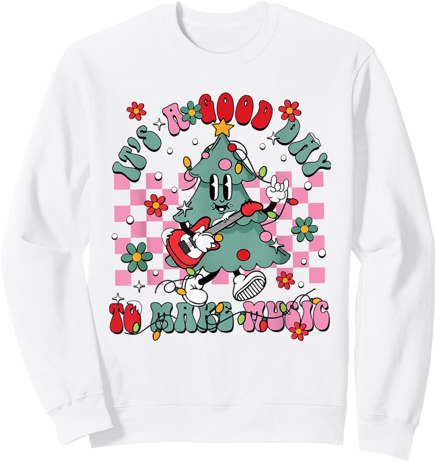 It's A Good Day To Make Music Retro Teacher Christmas Tree Sweatshirt - Sweatshirt | White