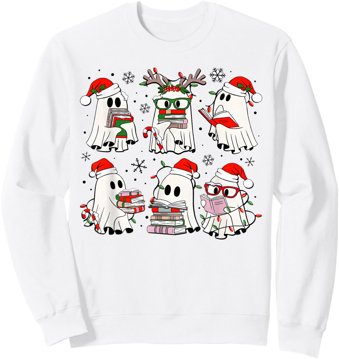 Funny Ghost Book Reading Christmas Books Lover Teacher Kids Sweatshirt - Sweatshirt | White