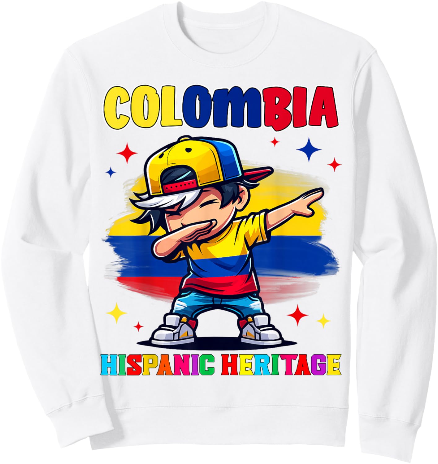 Colombia Dabbing Kid Hispanic Heritage Celebration for Kids Sweatshirt - Sweatshirt | White
