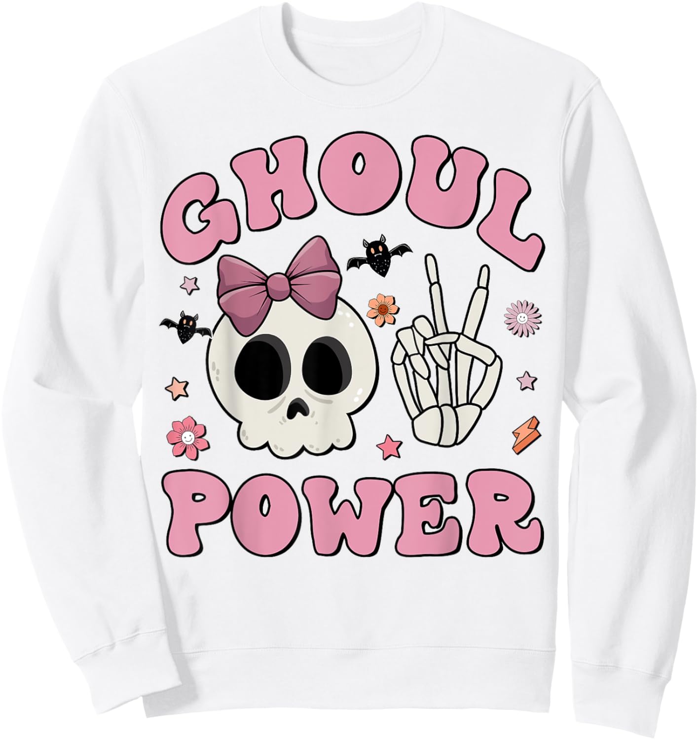Retro Ghoul Power Halloween Girl Power Skull Toddler Kids Sweatshirt - Sweatshirt | White