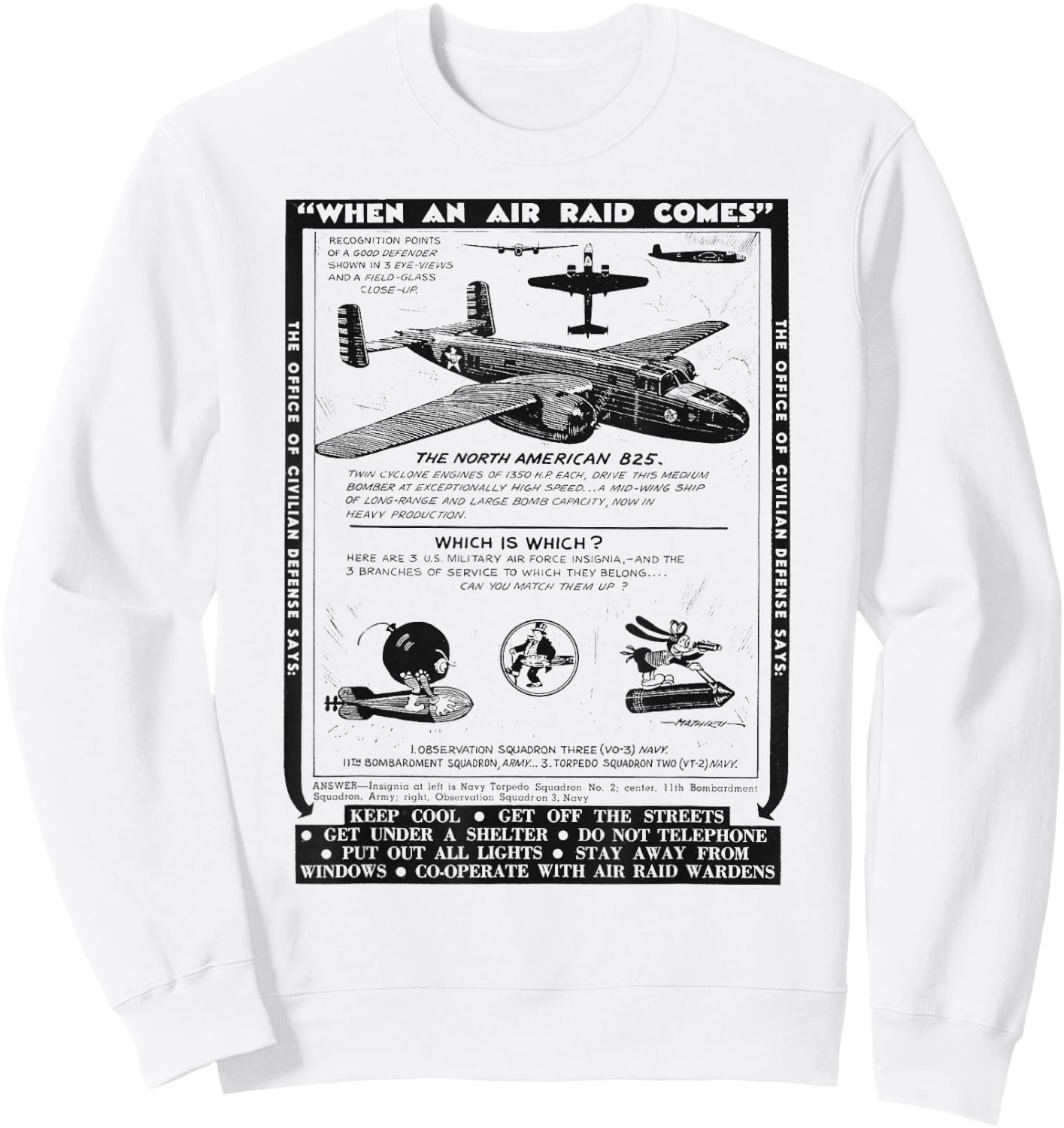 World War 2 Retro Airplane WWII North American B25 Bomber Sweatshirt - Sweatshirt | White