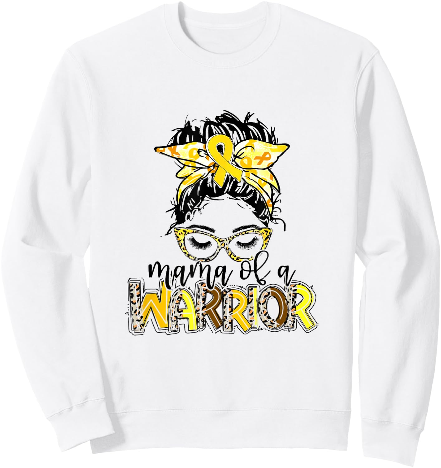 Mama of Warrior Childhood Cancer Ribbon Mom Saying Quote Sweatshirt - Sweatshirt | White