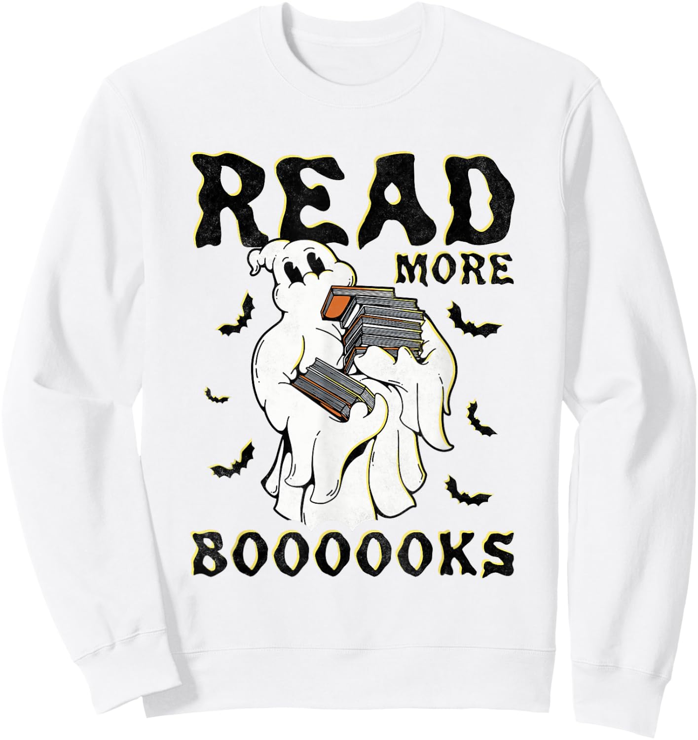 Read More Boooooks, Halloween Book Reading Ghost Sweatshirt - Sweatshirt | White