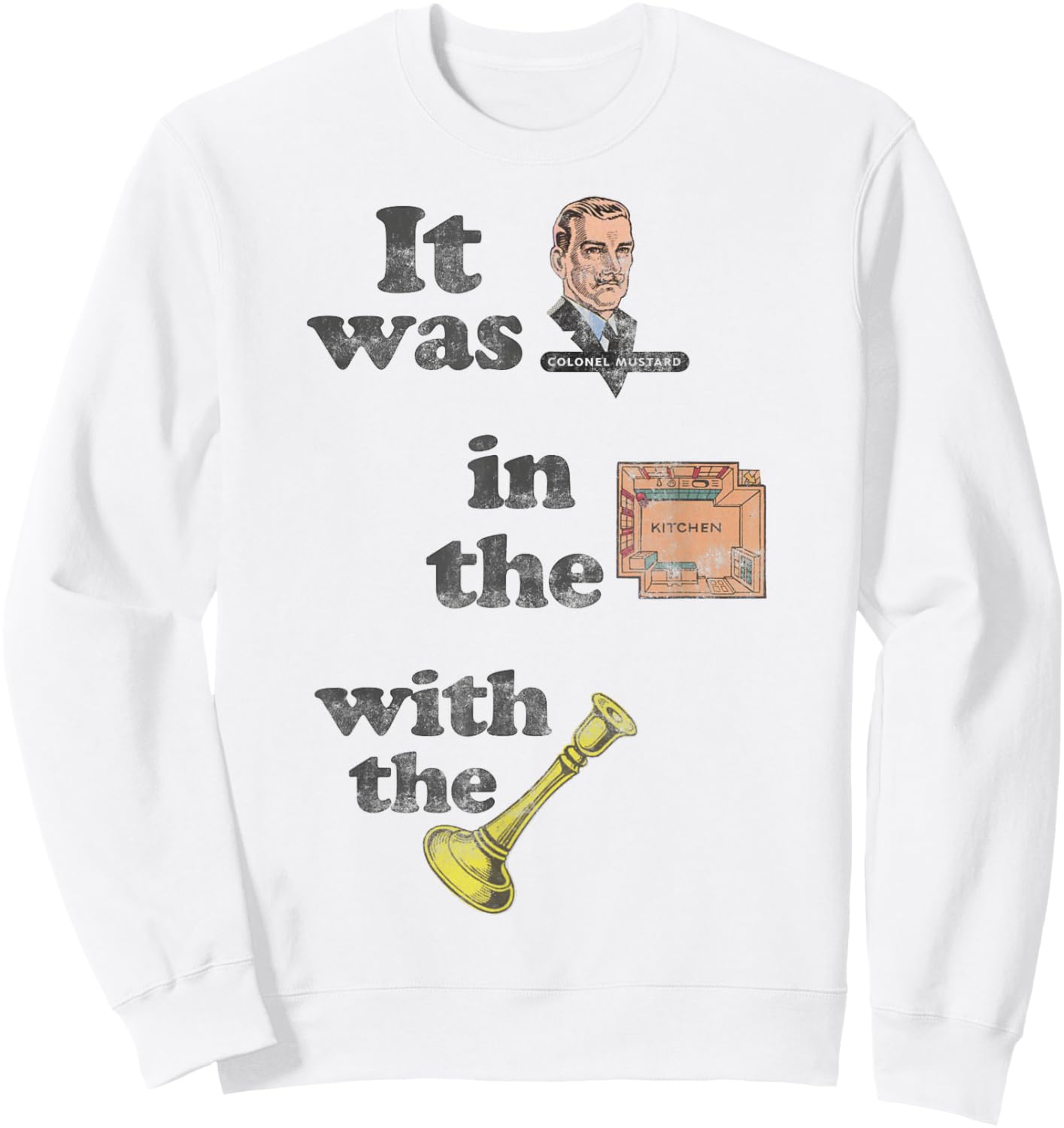 Clue It Was Colonel Mustard Distressed With The Candlestick Sweatshirt - Sweatshirt | White