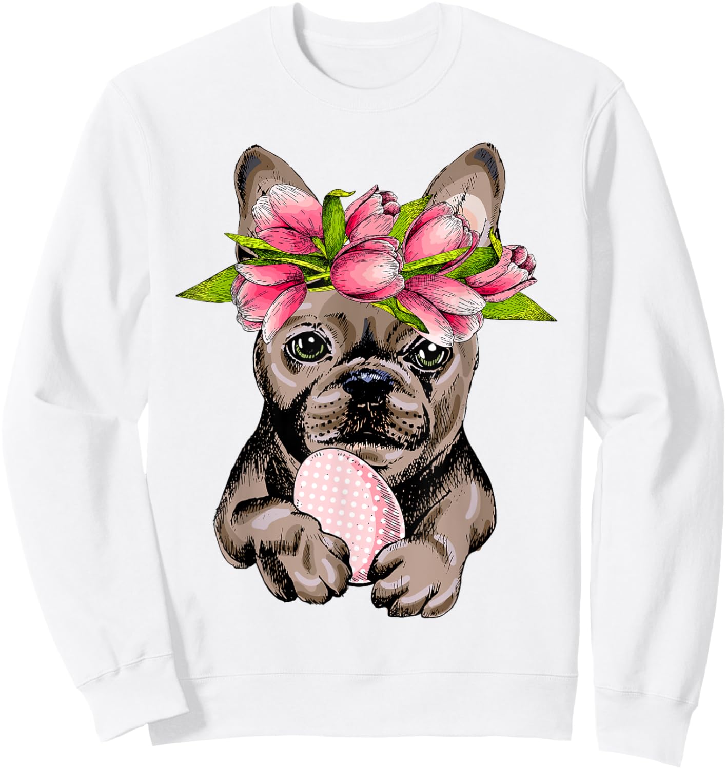 Bunny French Bulldog Dog Happy Easter Day Lover Egg Hunt Men Women Girls Kids Sweatshirt - Sweatshirt | White