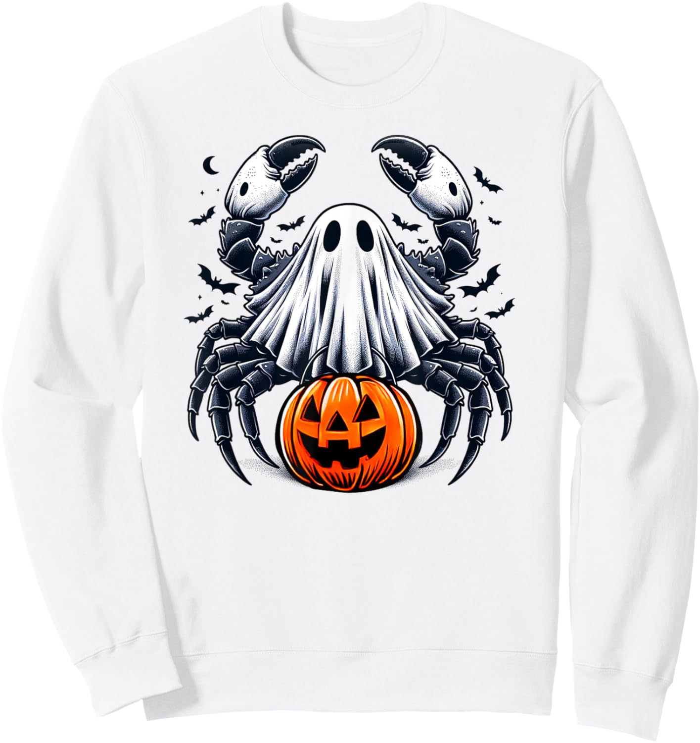 Spooky Crab Ghost Halloween Jackolantern Funny Shellfish Sweatshirt - Sweatshirt | White