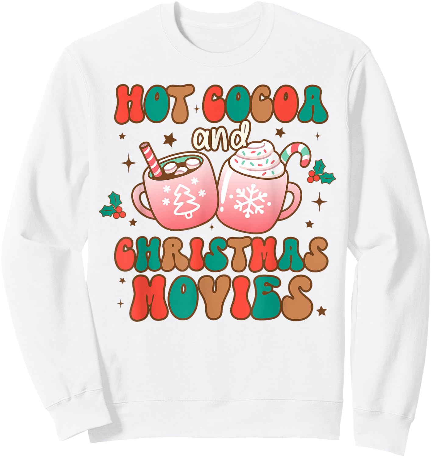 Hot Cocoa and Christmas Movies Xmas Matching Pj Pajama Sweatshirt - Sweatshirt | White
