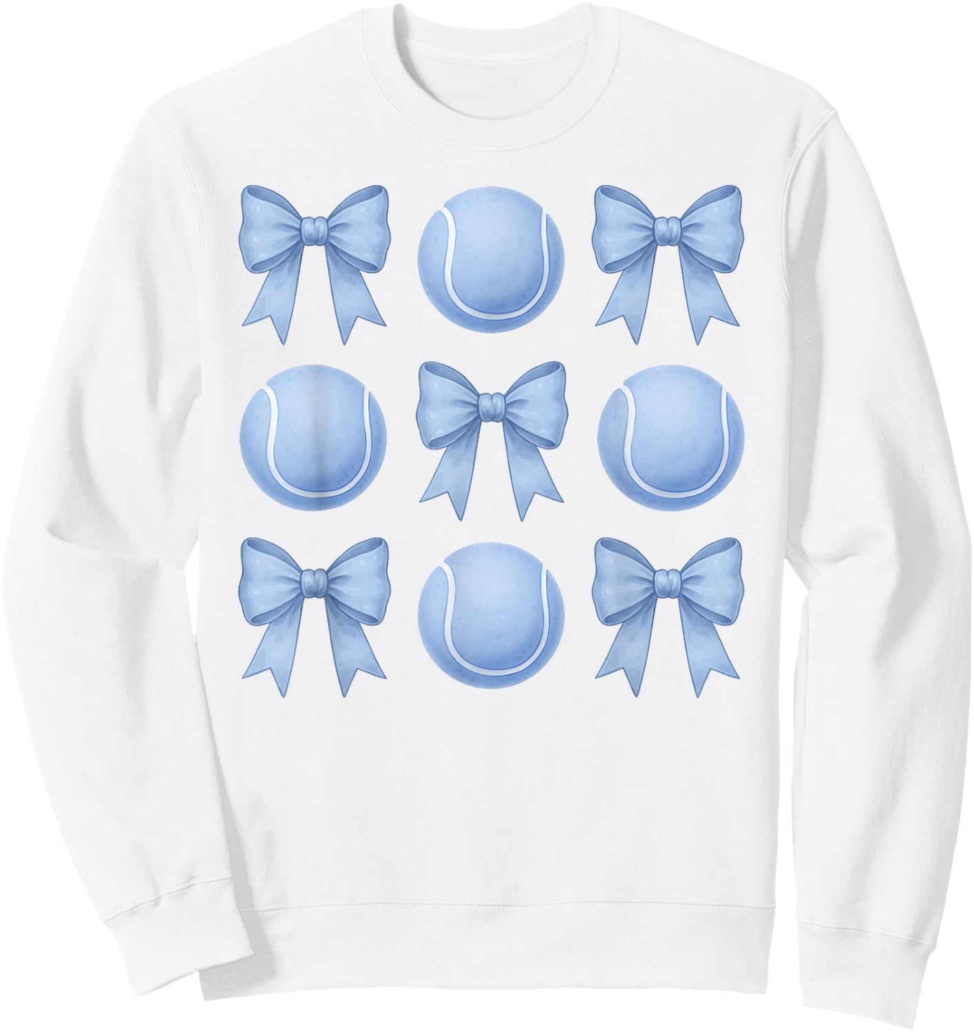 Tennis Coquette Toile Blue Bow Cute Girls Tennis Sweatshirt - Sweatshirt | White