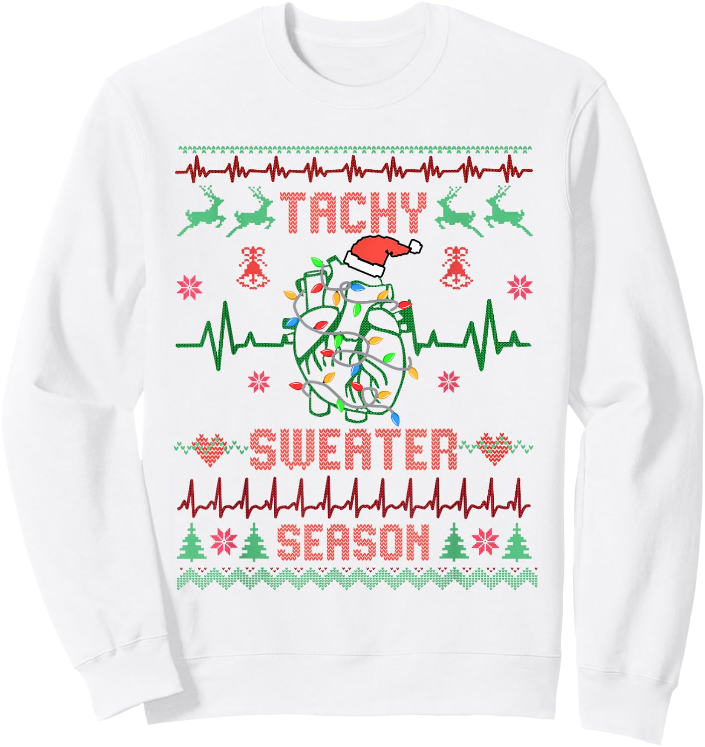 Medical Surgical Telemetry Christmas Nurse Tele Tech EKG Sweatshirt - Sweatshirt | White
