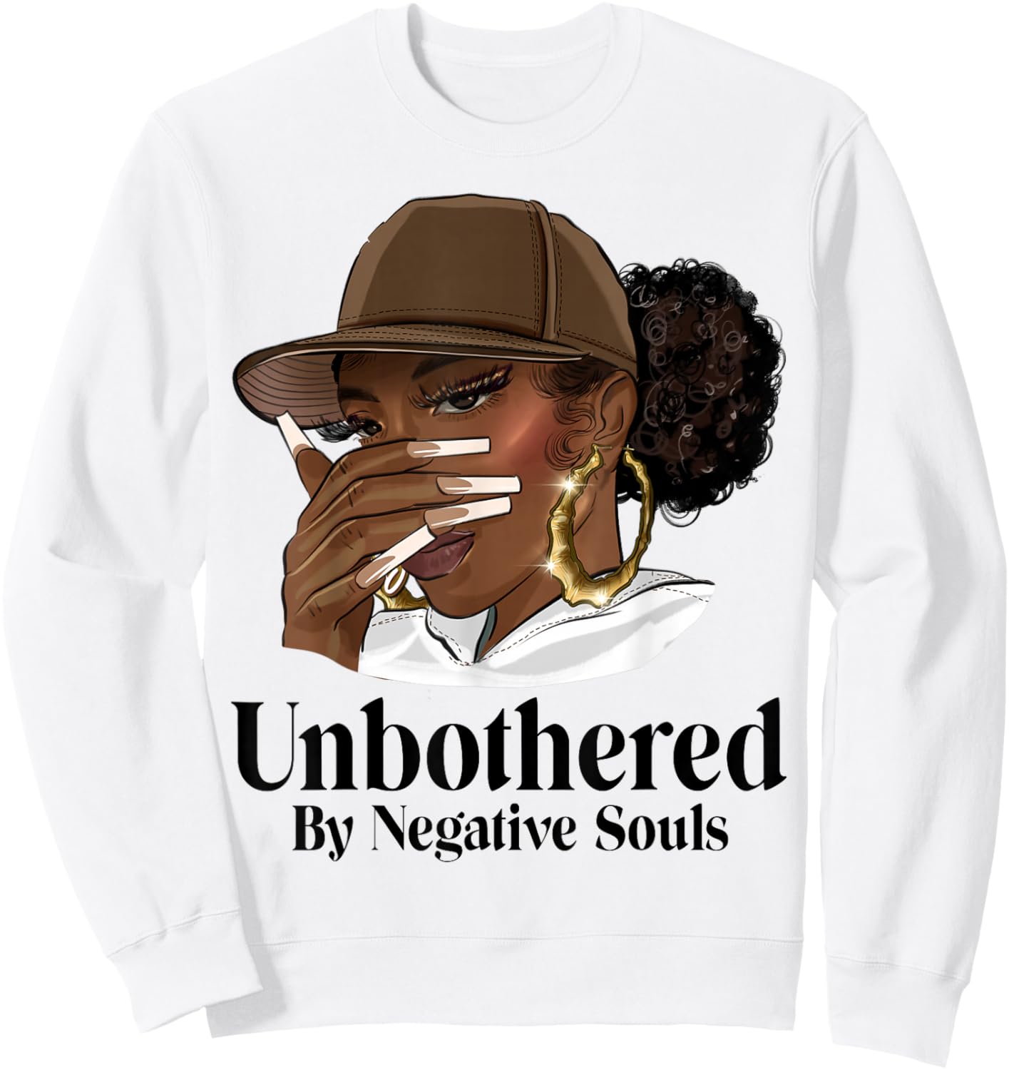 Unbothered African American Afro Queen with Cap Black Woman Sweatshirt - Sweatshirt | White