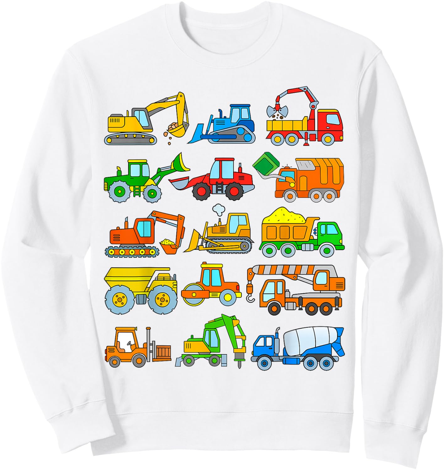 Digger Truck Boys Toddlers Kids Trucks Construction Vehicles Sweatshirt - Sweatshirt | White