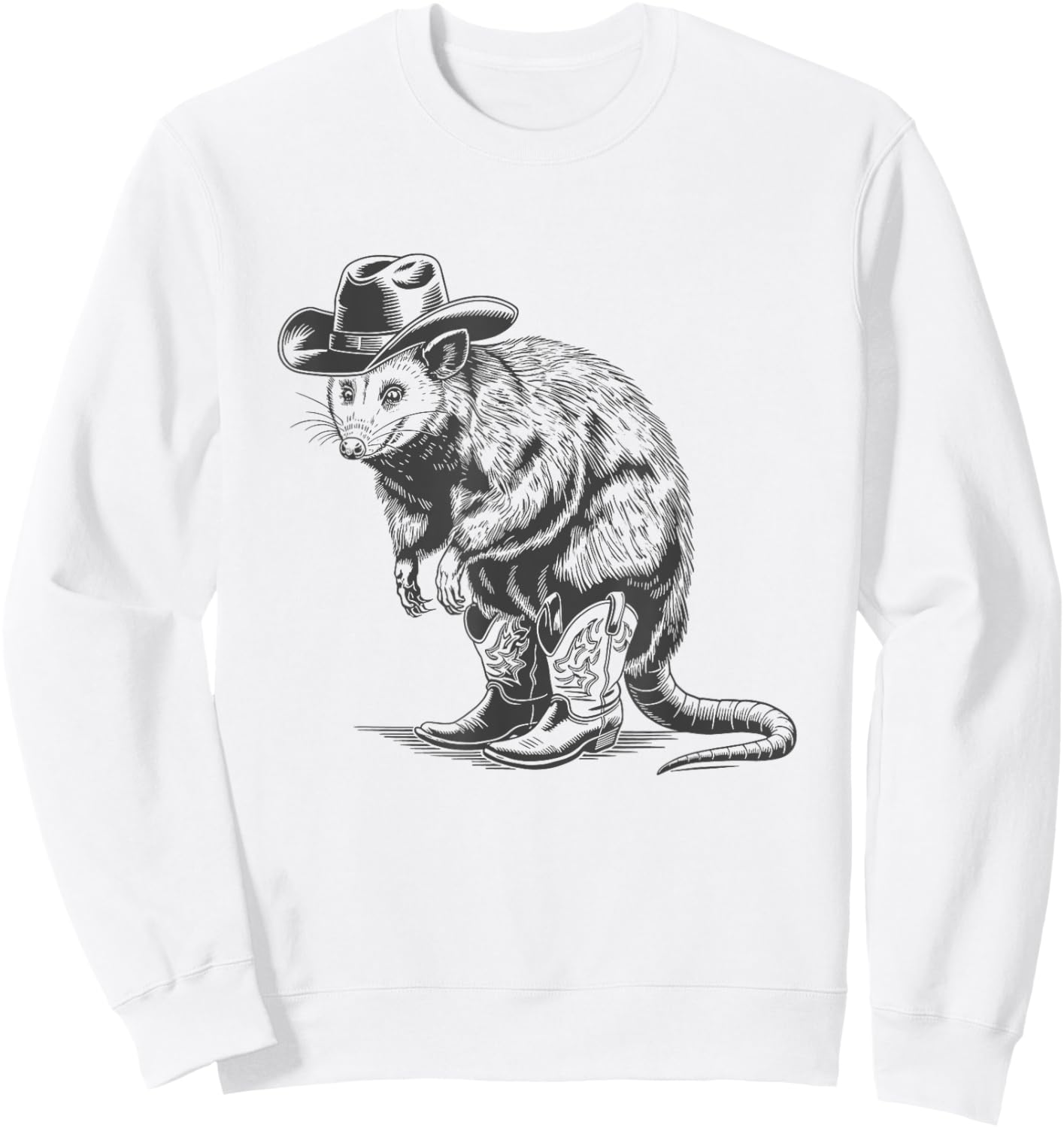 Funny Vintage Meme Humor Vintage Possum Cowboy Cowgirl Western Country Opossum Sweatshirt - Sweatshirt | White