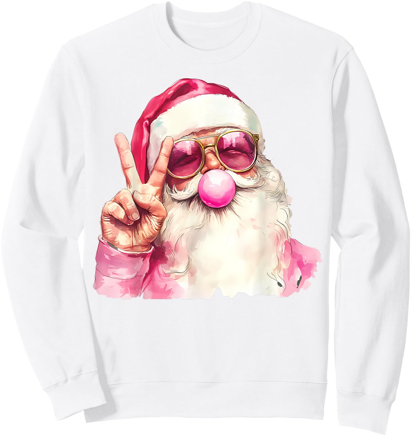 Santa Claus Blowing Bubble Gum Pink Sunglasses Christmas Sweatshirt - Sweatshirt | White