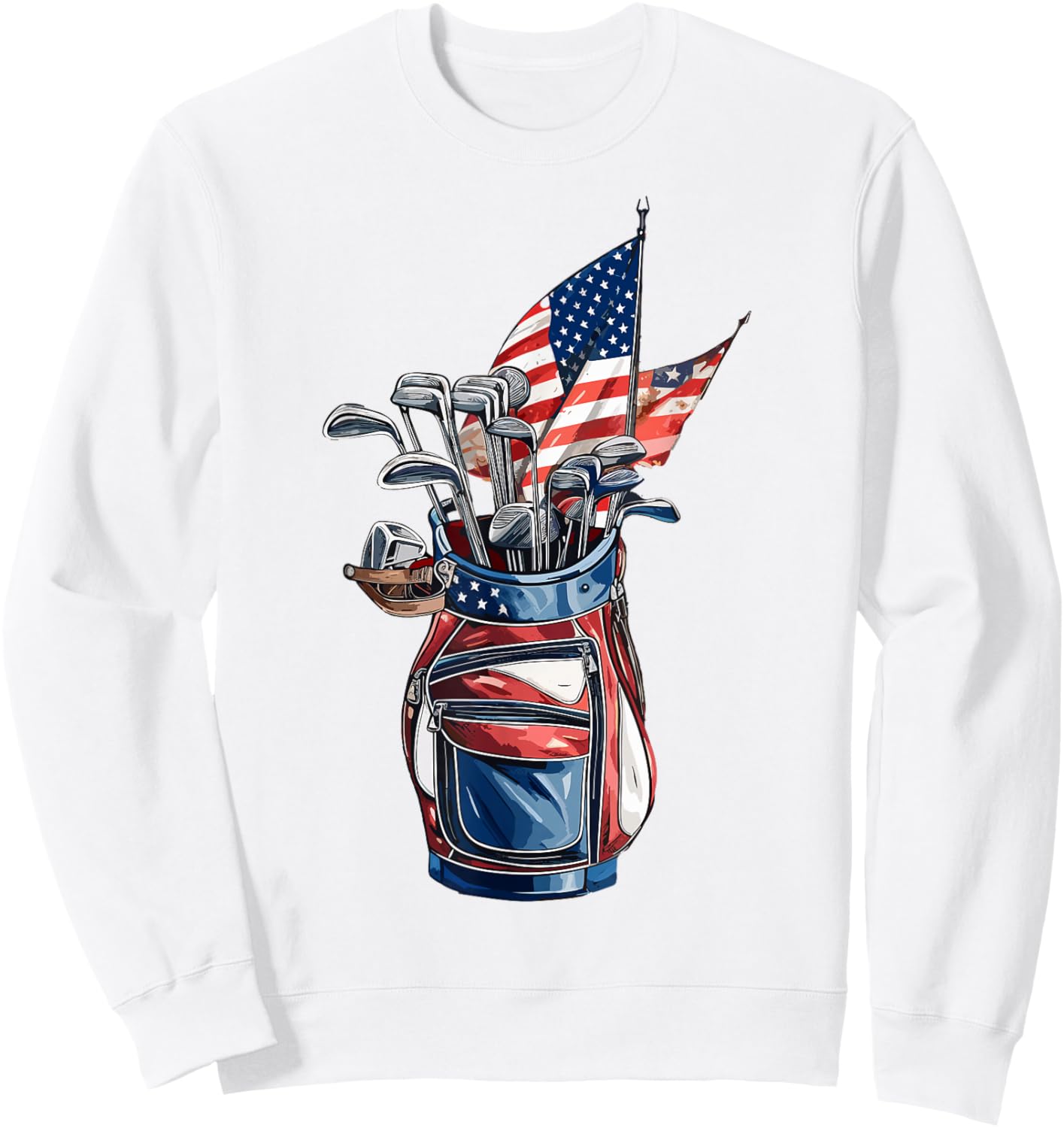 Vintage Golf Sport American Flag 4th of July, Sport Golfer Sweatshirt - Sweatshirt | White