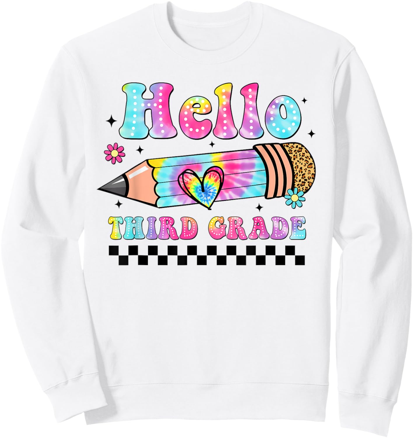 Hello 3rd Grade Leopard Tie Dye Back To School Third Grade Sweatshirt - Sweatshirt | White