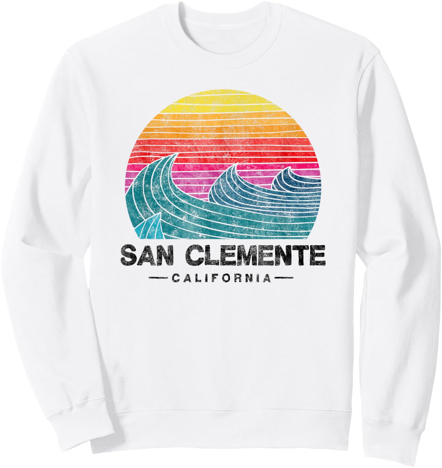 San Clemente Surfing Waves Beach Retro Cali Sunset Surf Sweatshirt - Sweatshirt | White
