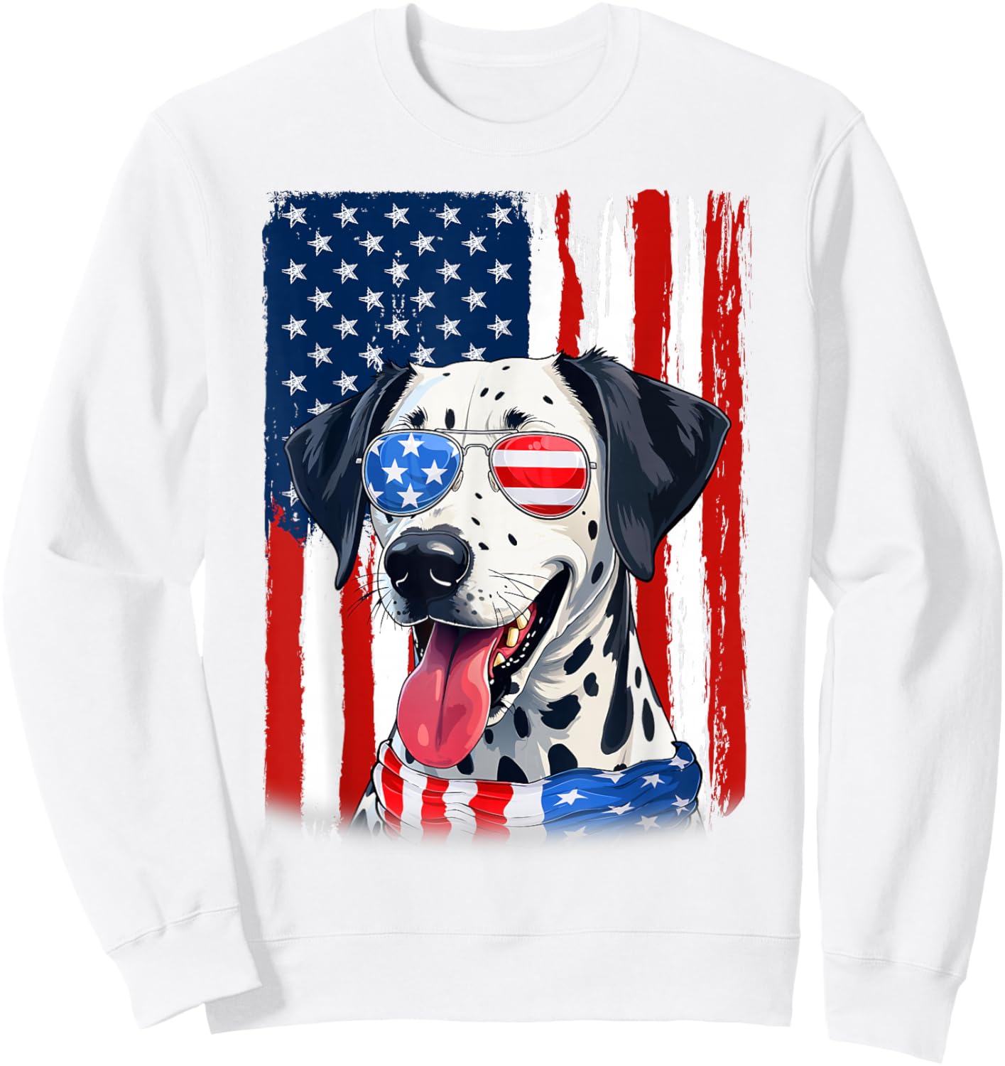 USA America Flag Dalmatian Dog 4th of July Patriotic Sweatshirt - Sweatshirt | White